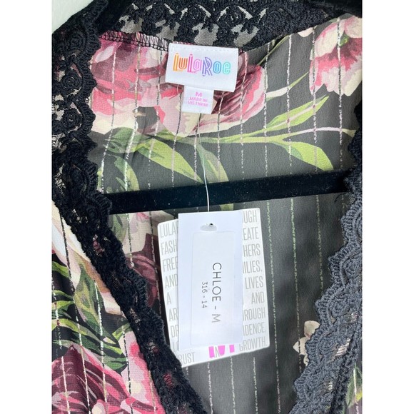 NWT LuLaRoe M Floral Sheer Cover Up Lace Crochet Kimono Midi Open Front Oversize - Picture 8 of 13
